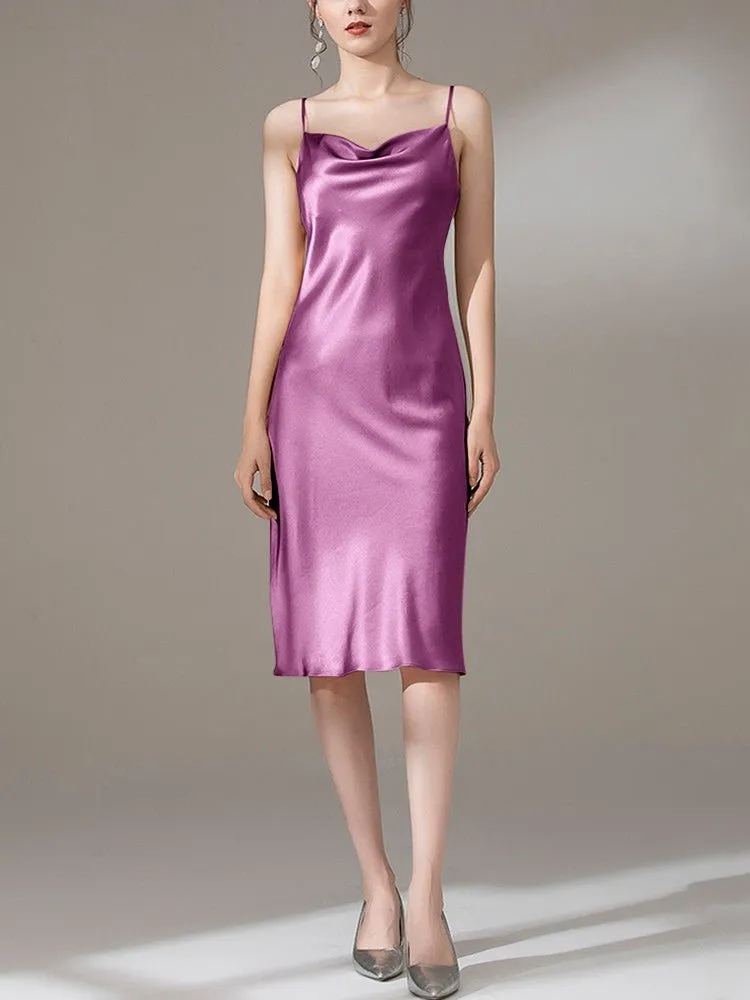 22 Momme Silk Cowl Neck Slip Dress for  Women