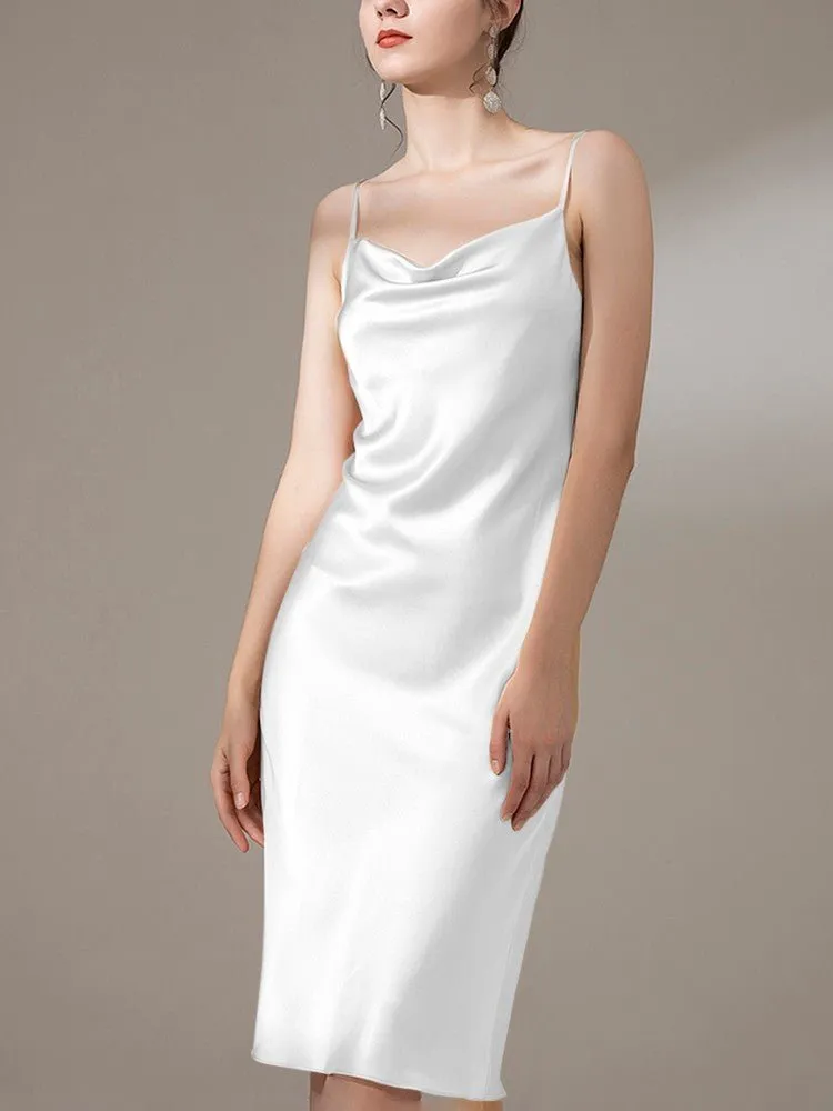 22 Momme Silk Cowl Neck Slip Dress for  Women