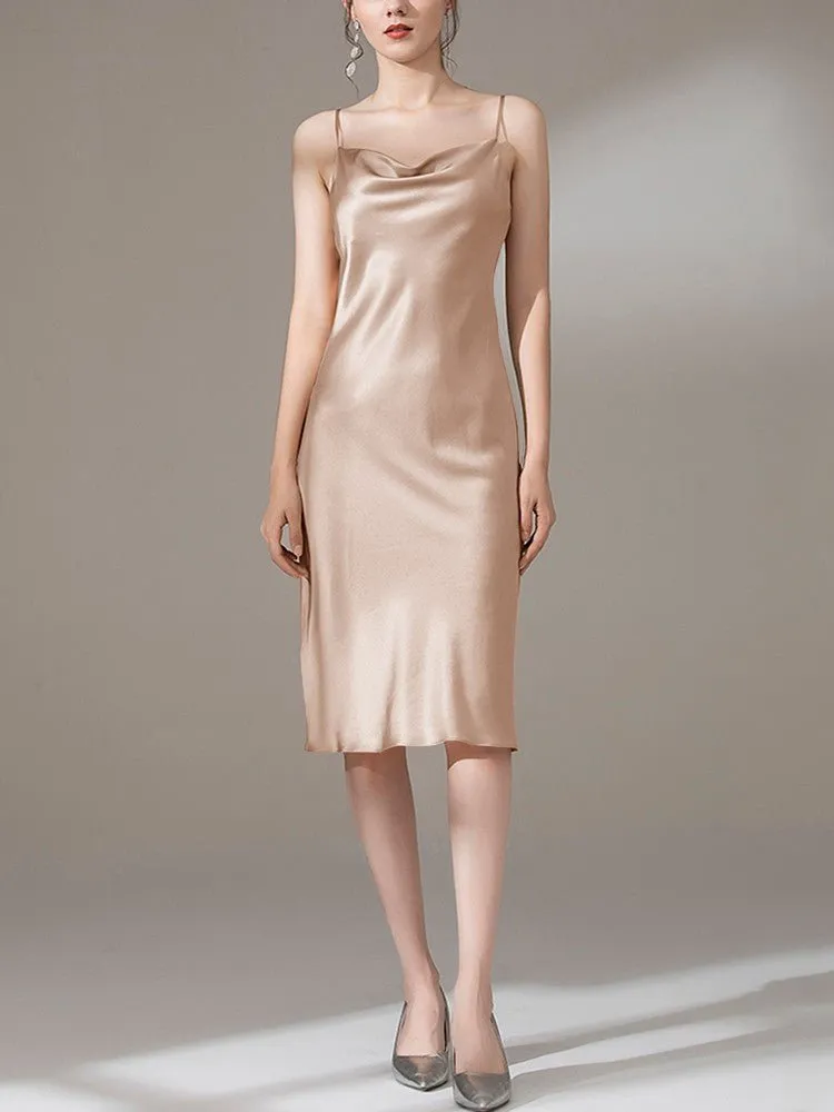 22 Momme Silk Cowl Neck Slip Dress for  Women