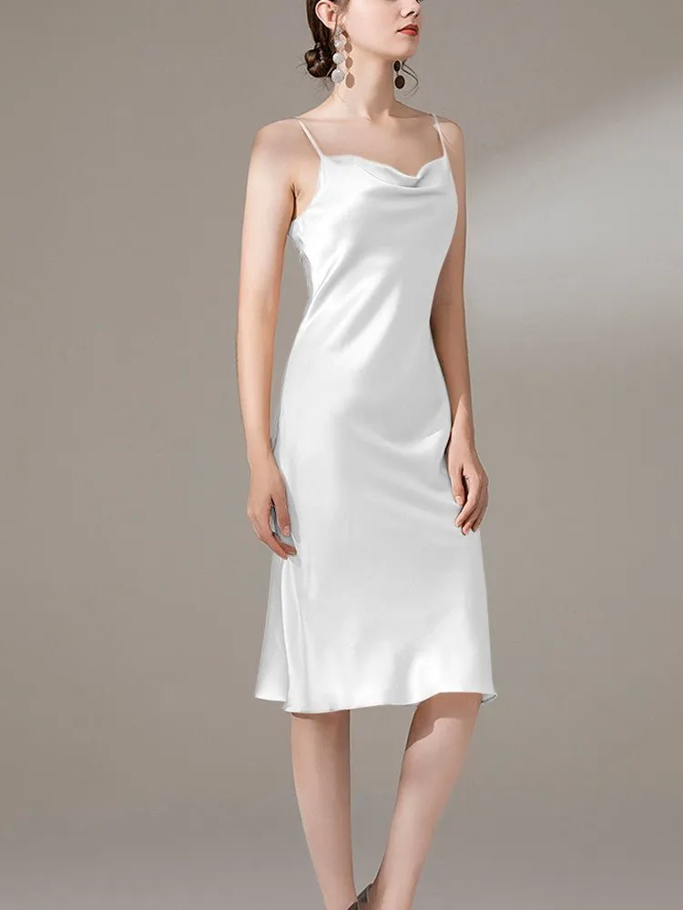 22 Momme Silk Cowl Neck Slip Dress for  Women