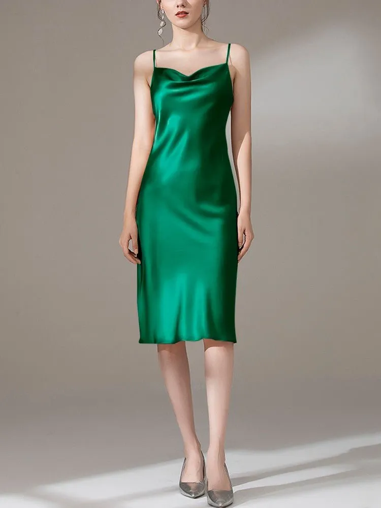 22 Momme Silk Cowl Neck Slip Dress for  Women