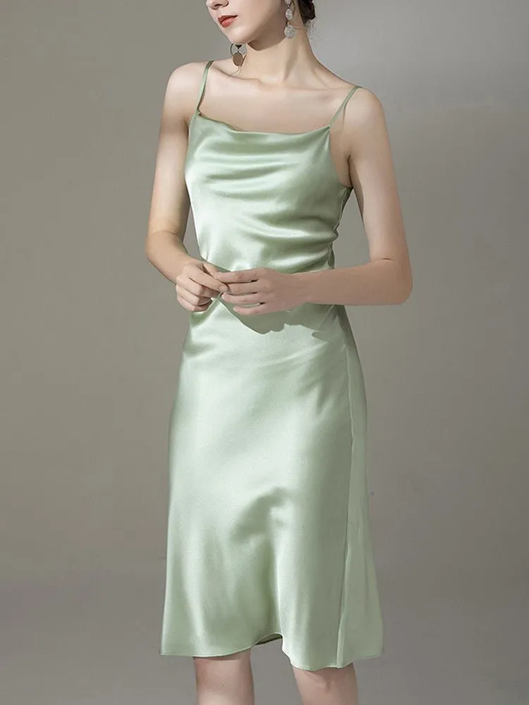 22 Momme Silk Cowl Neck Slip Dress for  Women