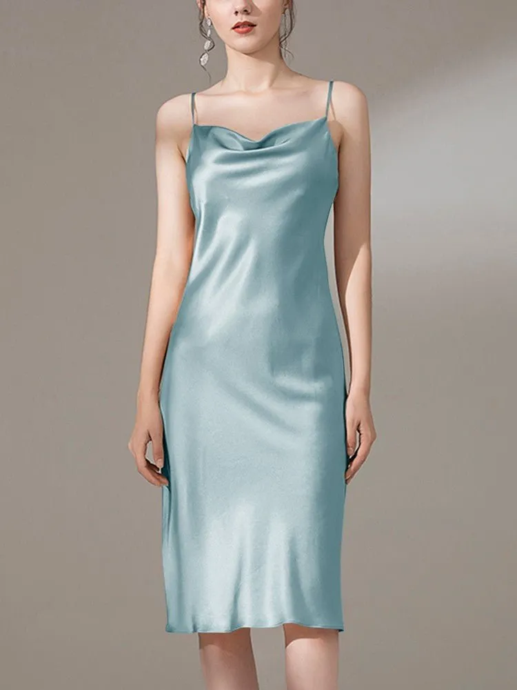 22 Momme Silk Cowl Neck Slip Dress for  Women