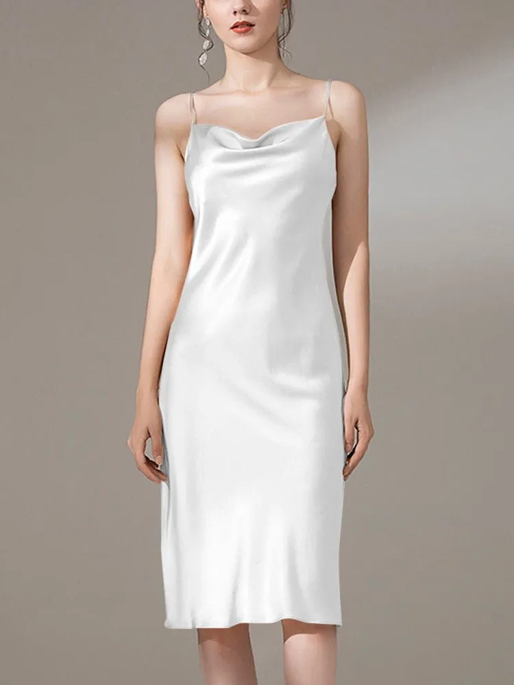 22 Momme Silk Cowl Neck Slip Dress for  Women