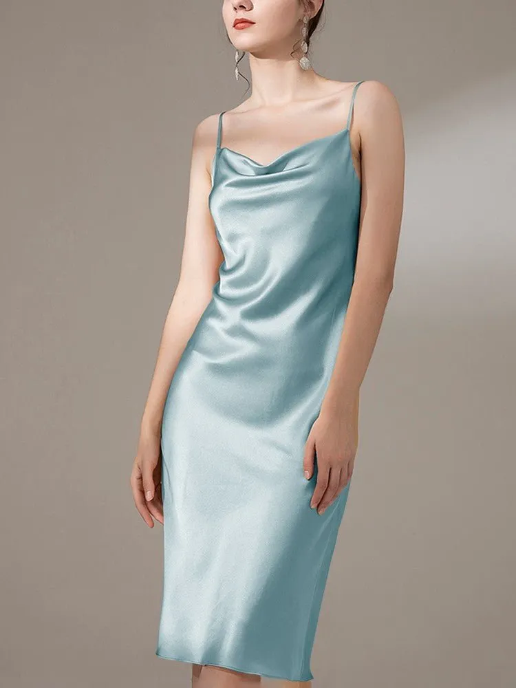 22 Momme Silk Cowl Neck Slip Dress for  Women