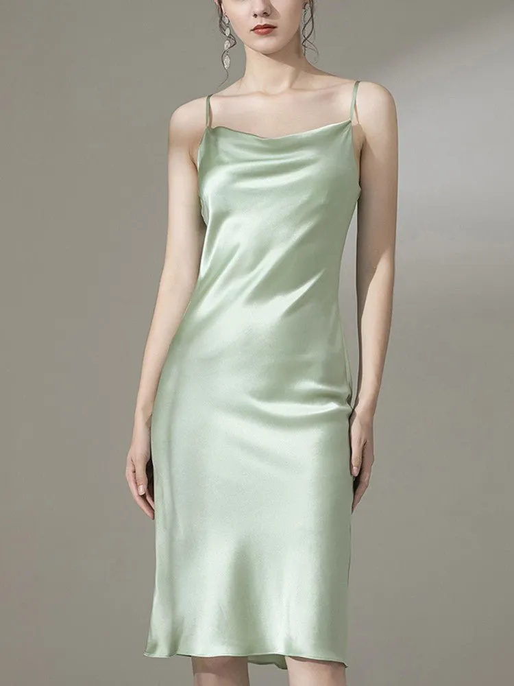 22 Momme Silk Cowl Neck Slip Dress for  Women