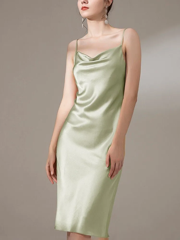 22 Momme Silk Cowl Neck Slip Dress for  Women