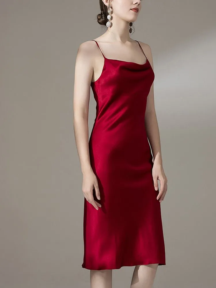 22 Momme Silk Cowl Neck Slip Dress for  Women
