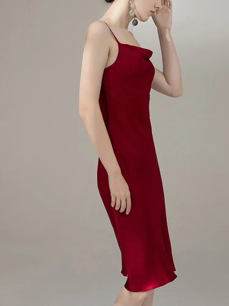 22 Momme Silk Cowl Neck Slip Dress for  Women