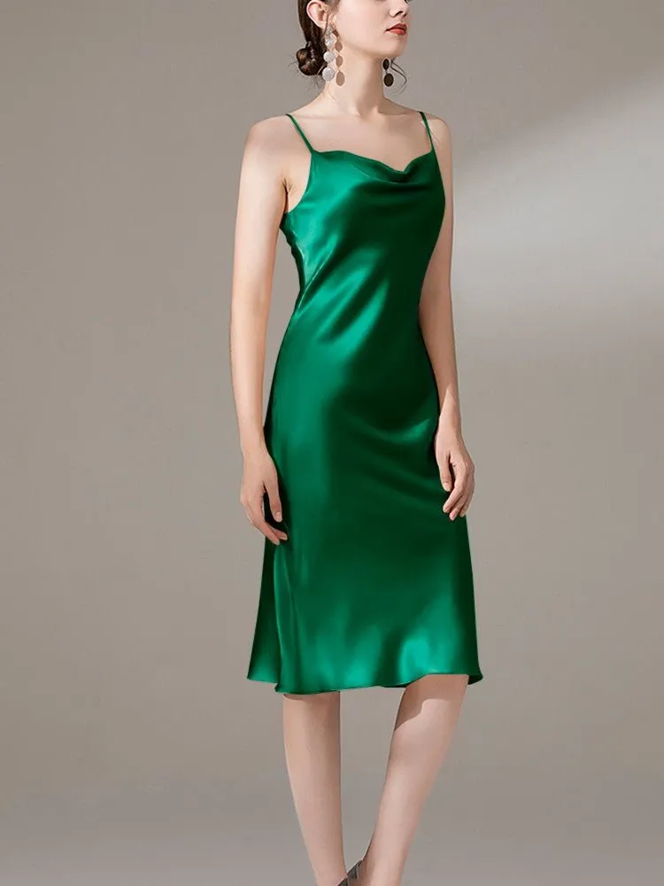 22 Momme Silk Cowl Neck Slip Dress for  Women