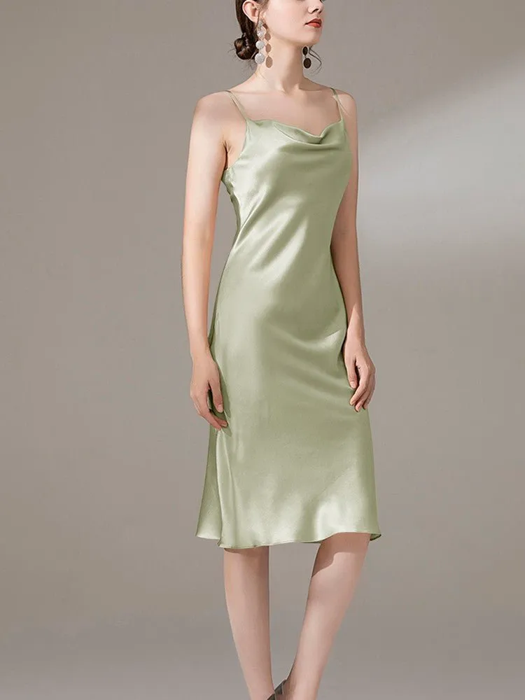 22 Momme Silk Cowl Neck Slip Dress for  Women