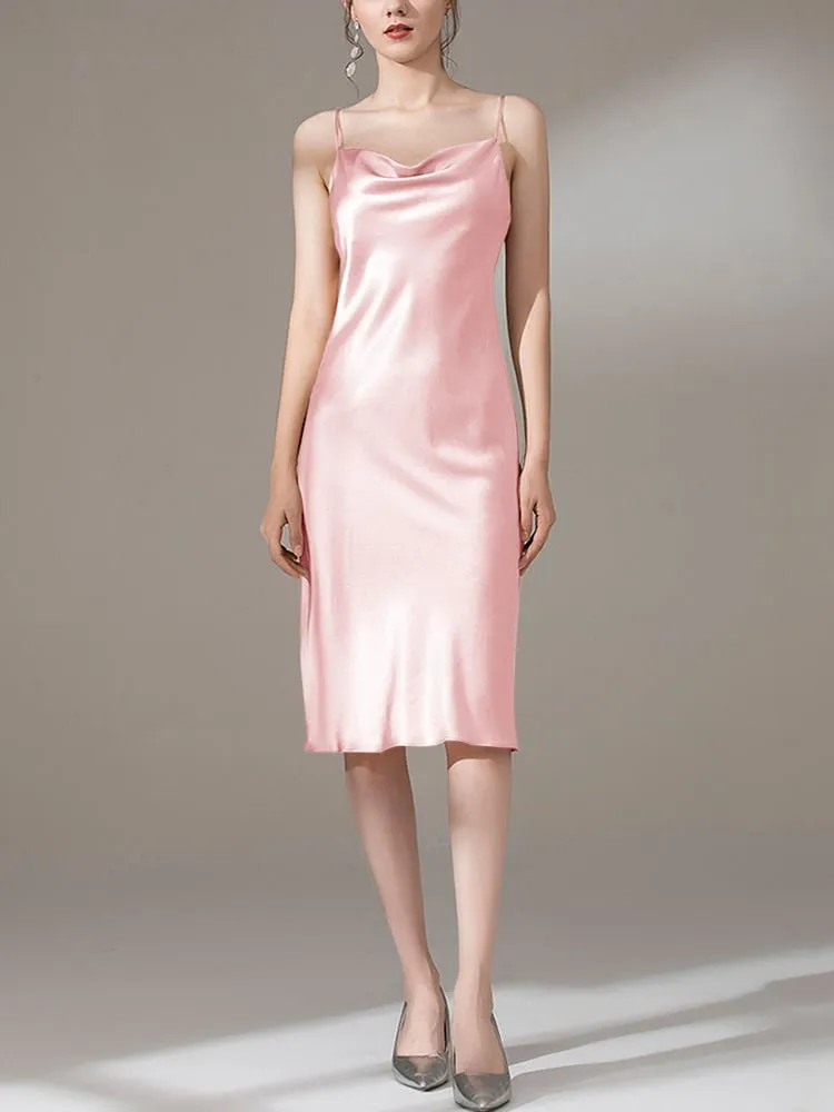 22 Momme Silk Cowl Neck Slip Dress for  Women