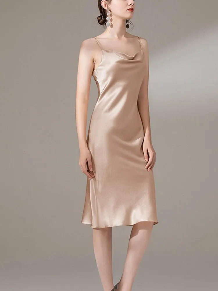 22 Momme Silk Cowl Neck Slip Dress for  Women