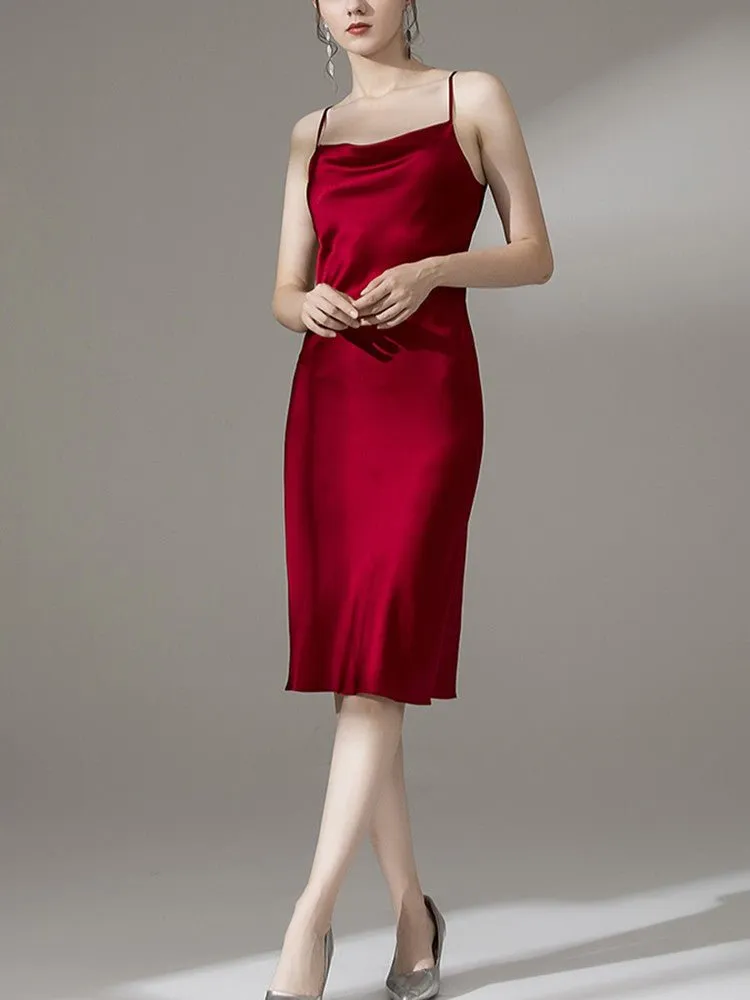 22 Momme Silk Cowl Neck Slip Dress for  Women