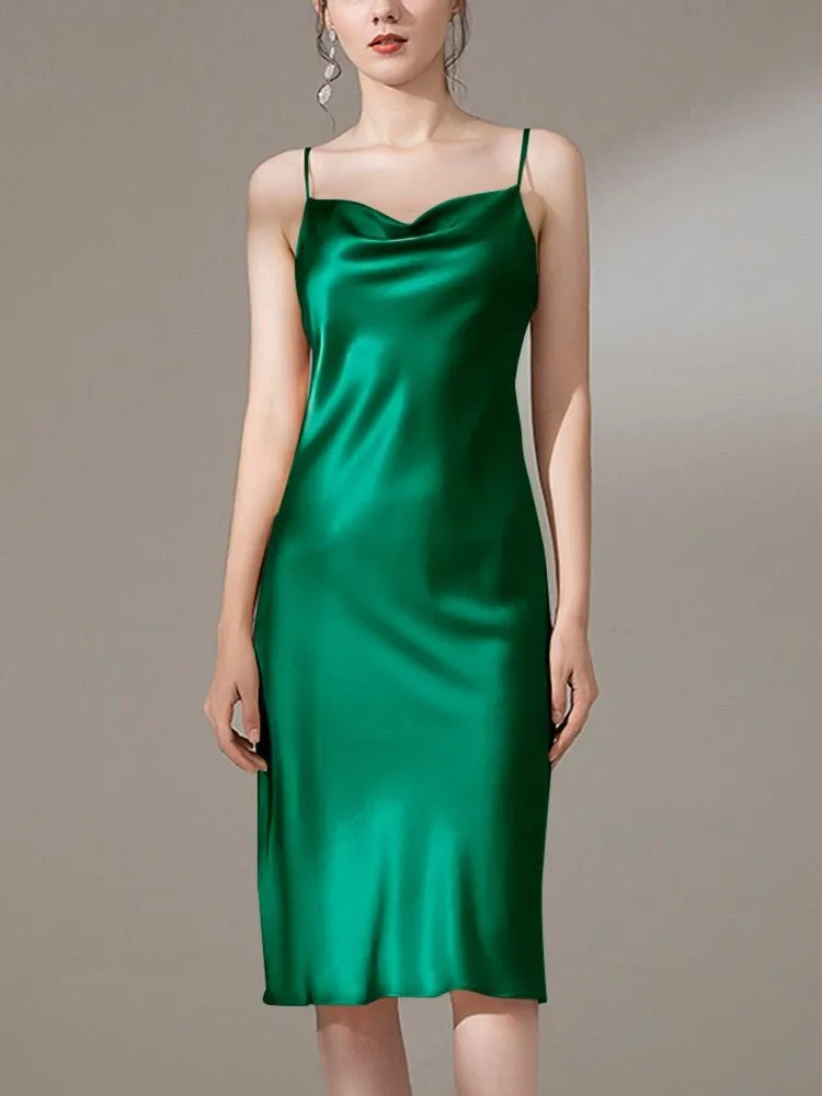 22 Momme Silk Cowl Neck Slip Dress for  Women