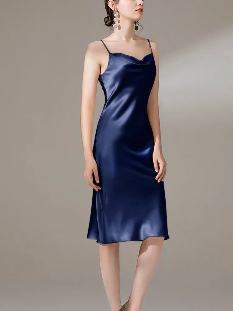 22 Momme Silk Cowl Neck Slip Dress for  Women