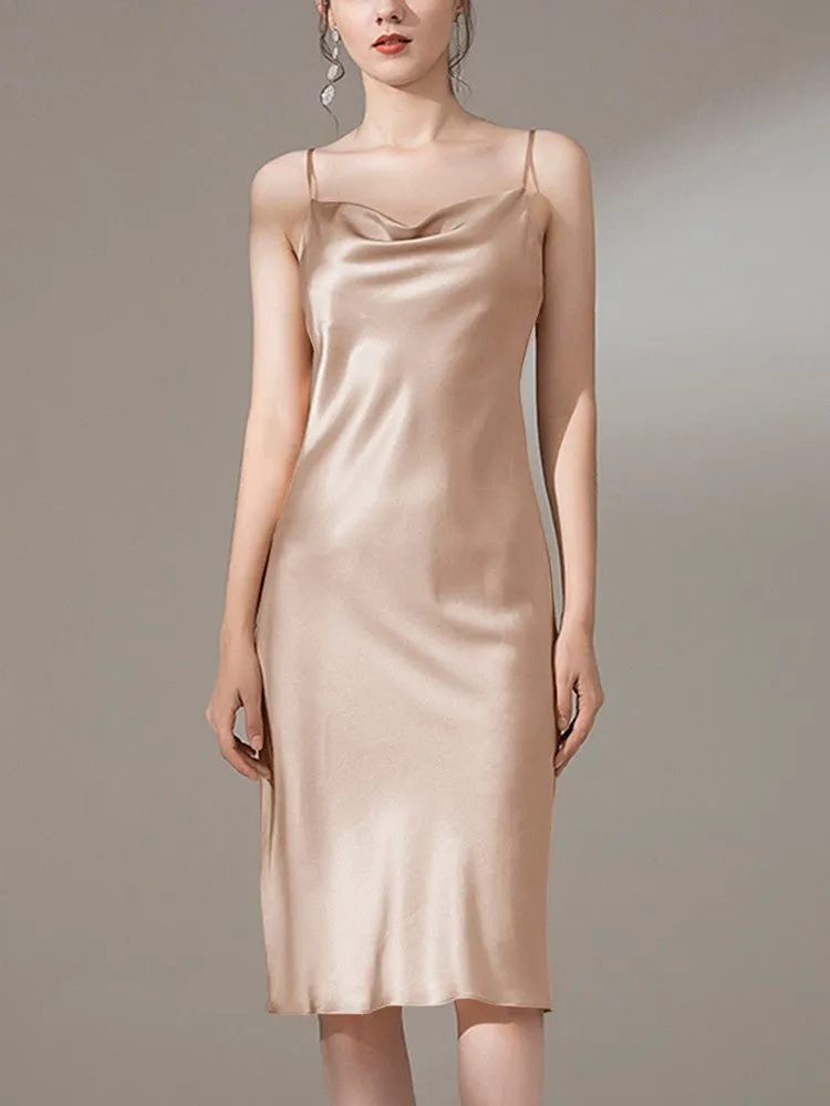 22 Momme Silk Cowl Neck Slip Dress for  Women