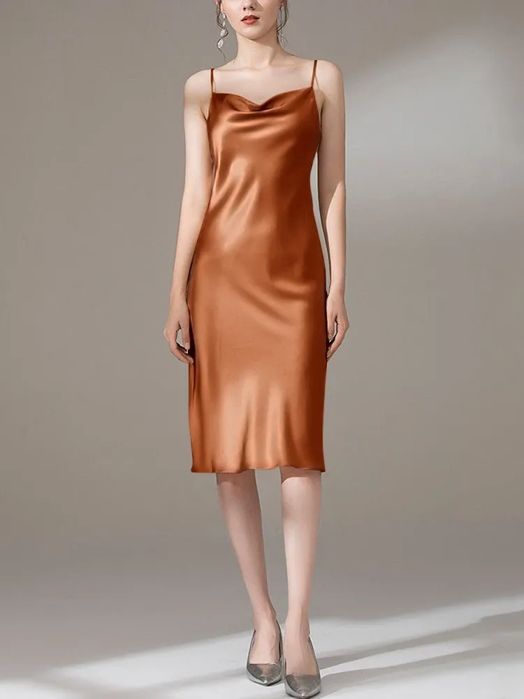22 Momme Silk Cowl Neck Slip Dress for  Women