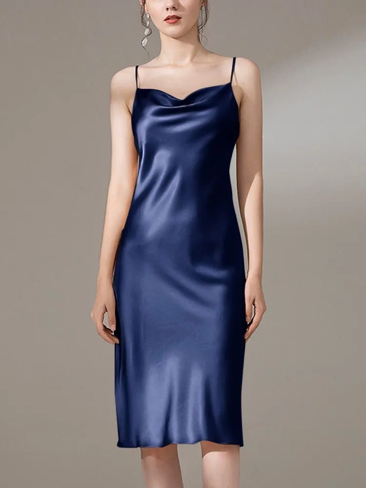 22 Momme Silk Cowl Neck Slip Dress for  Women