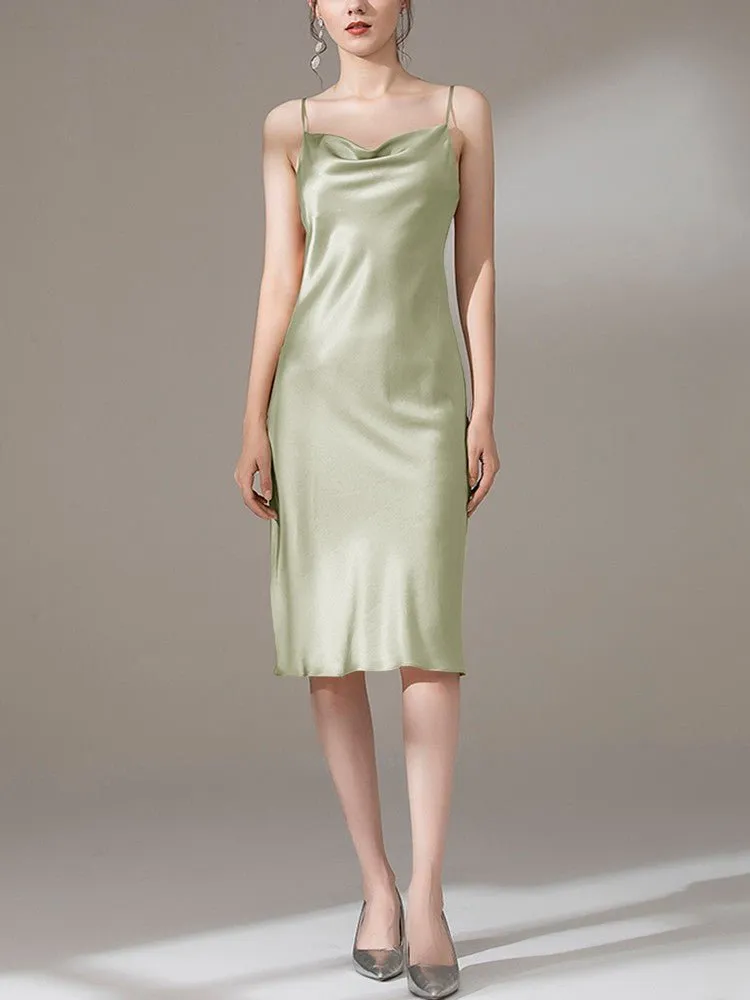 22 Momme Silk Cowl Neck Slip Dress for  Women