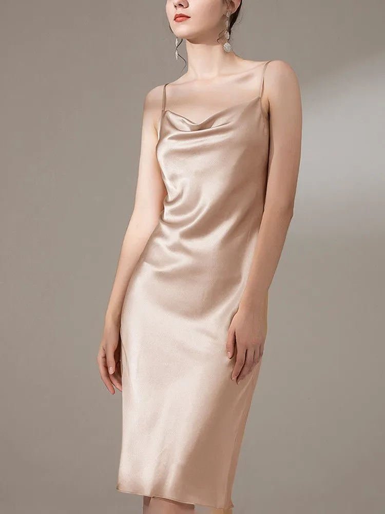 22 Momme Silk Cowl Neck Slip Dress for  Women