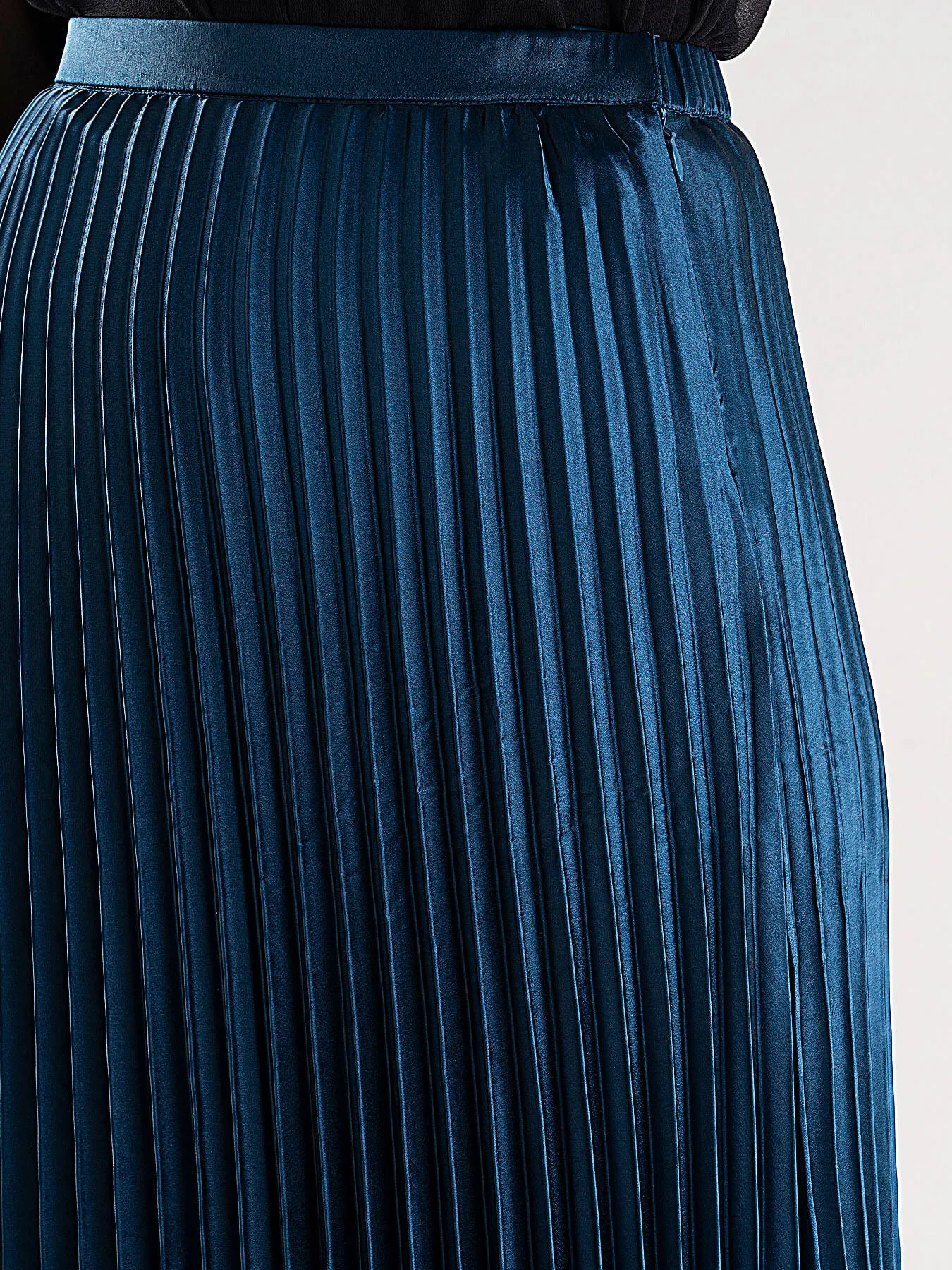 Accordion Pleated Satin Skirt - Teal