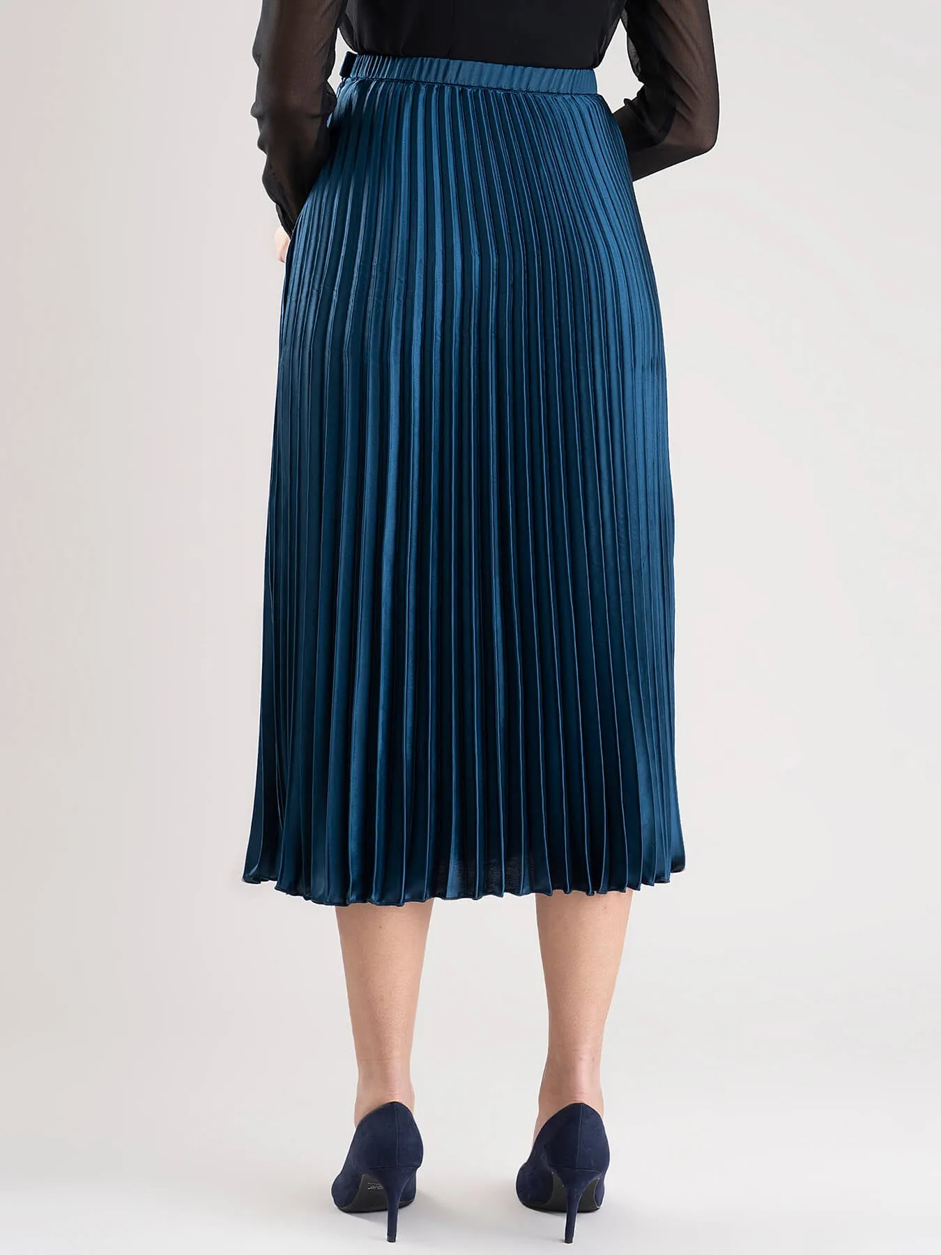 Accordion Pleated Satin Skirt - Teal