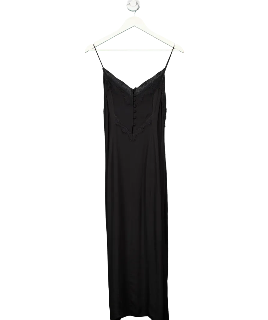 AFRM Black Lace Trim Midi Slip Dress Petite UK S