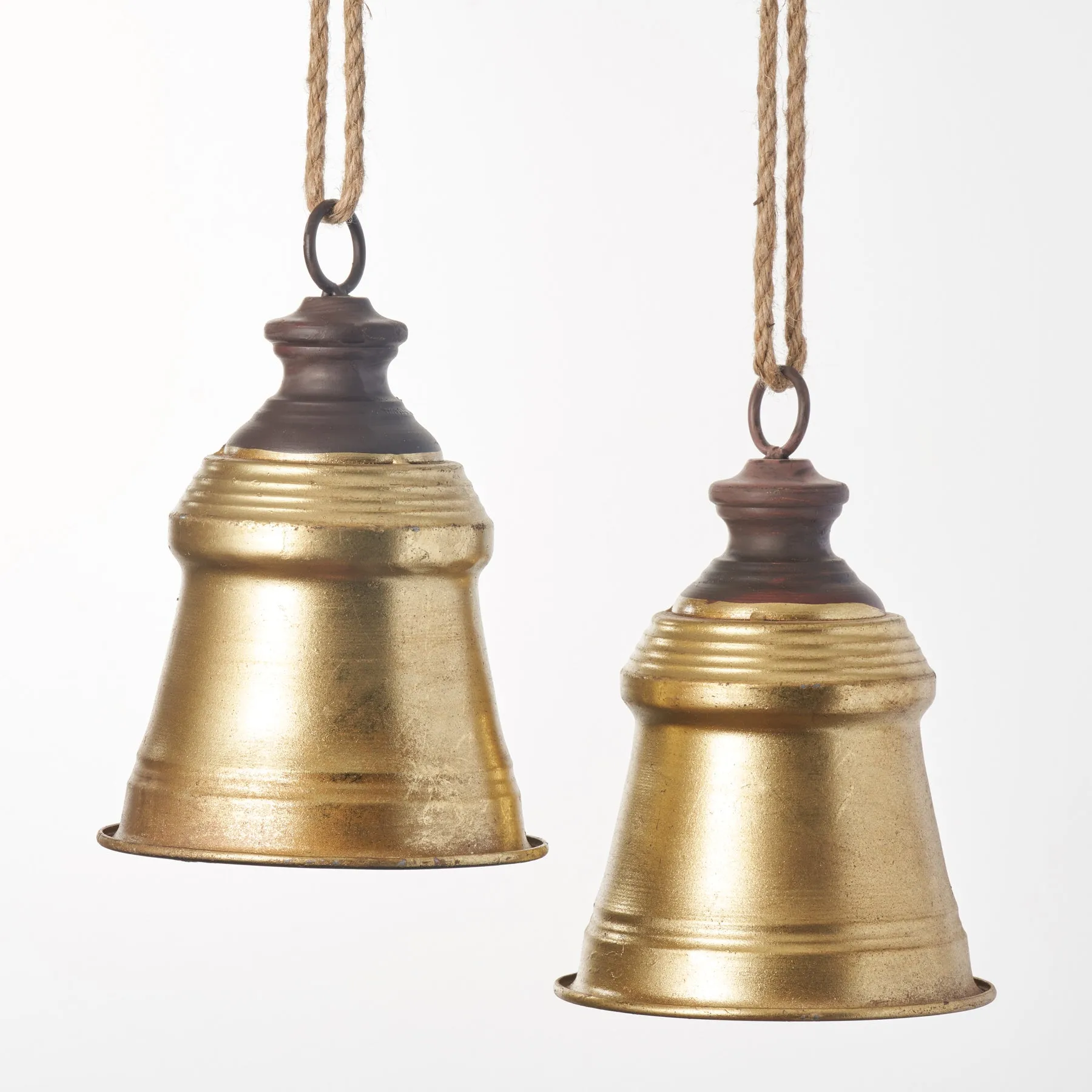 Antique Gold Metal Large Bell Ornament with Jute - 2 Size Options