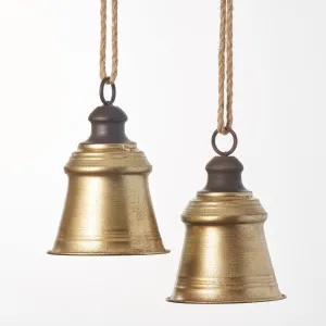 Antique Gold Metal Large Bell Ornament with Jute - 2 Size Options