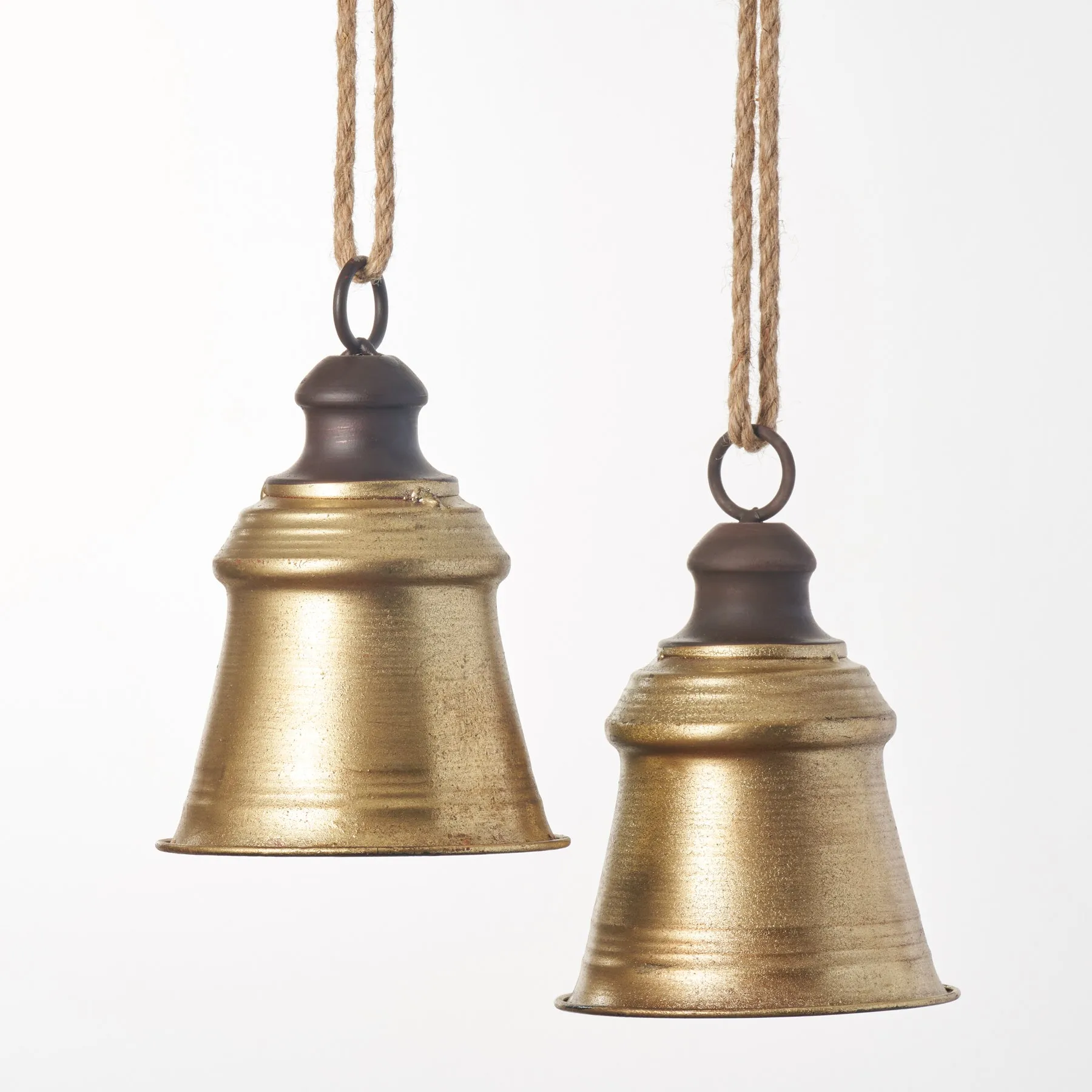 Antique Gold Metal Large Bell Ornament with Jute - 2 Size Options