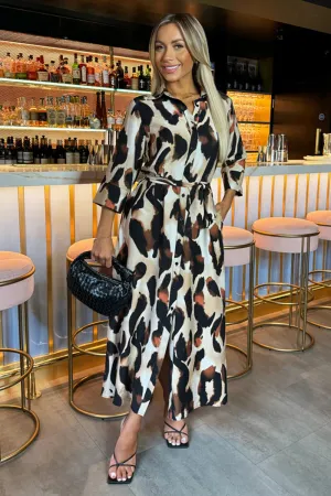 AX PARIS MULTI LEOPARD PRINT SHIRT MIDI DRESS