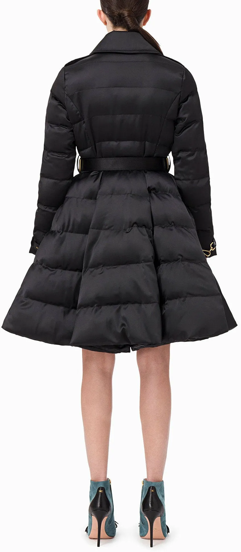 Black Quilted Coat with Belt