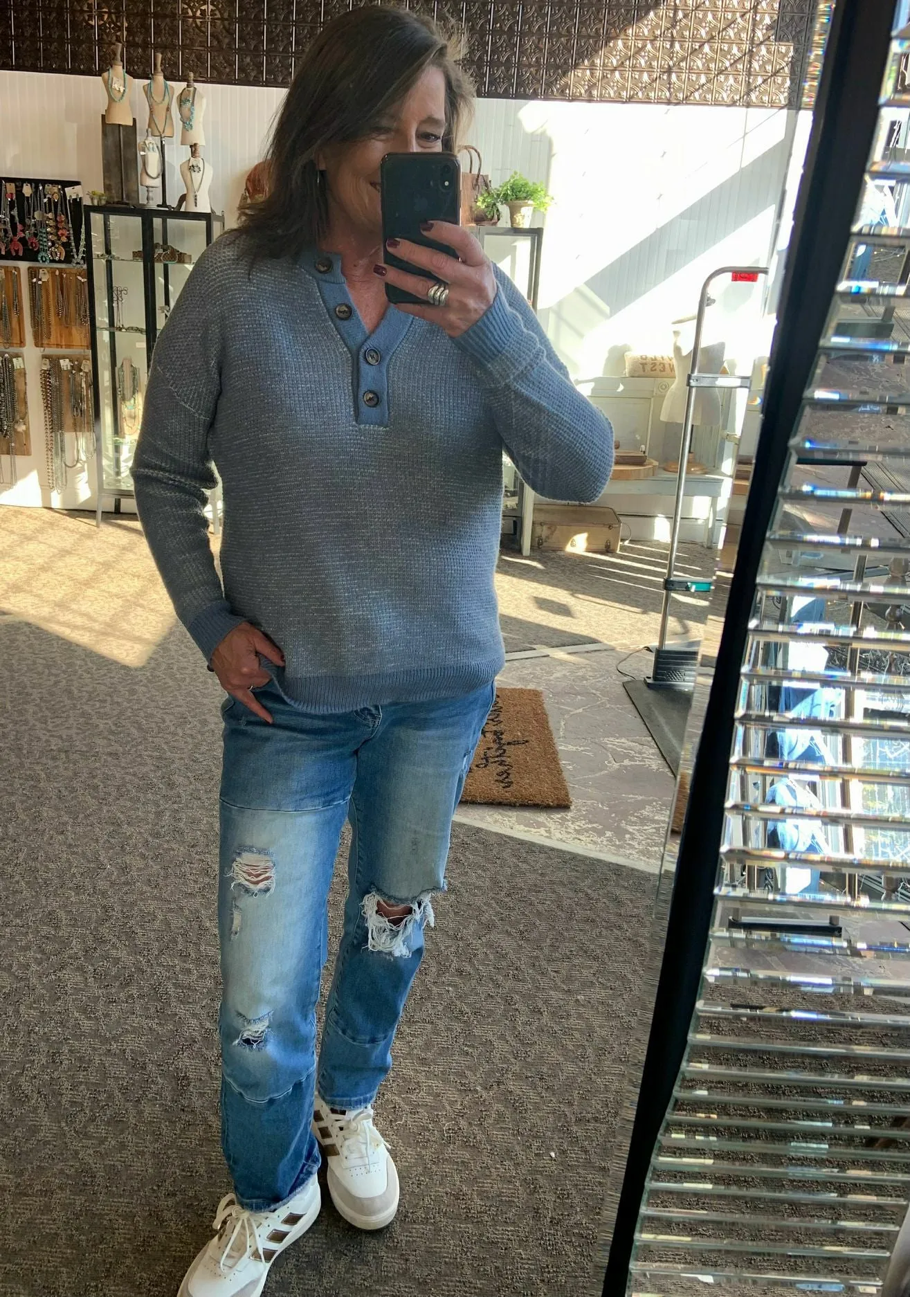 Blue Henley Sweater - S to XL