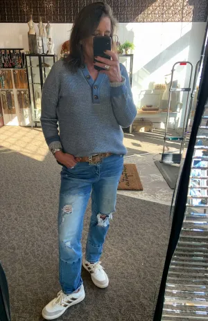 Blue Henley Sweater - S to XL