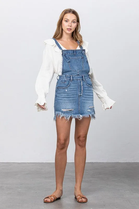 Bohemian Frayed Detail Overall Skirt Dress