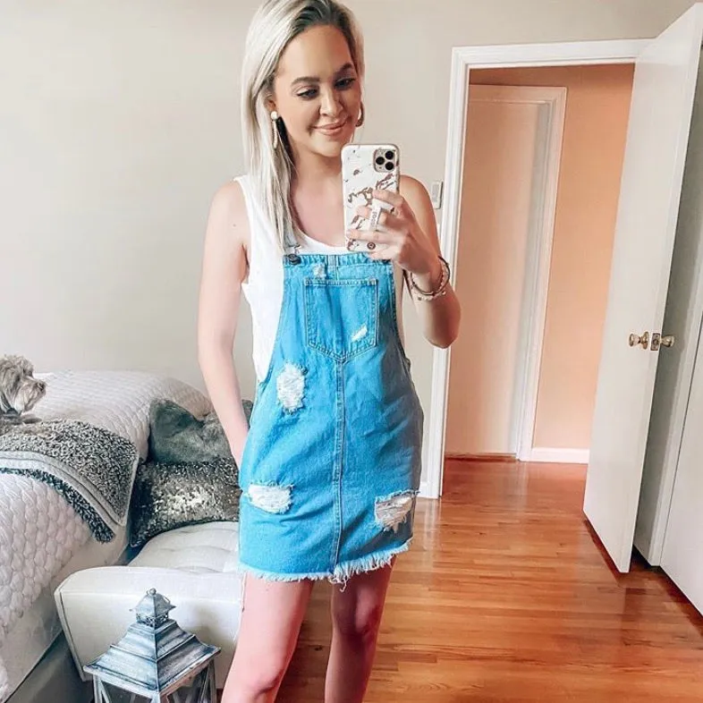 Cello Distressed Denim Overall Dress- Size S
