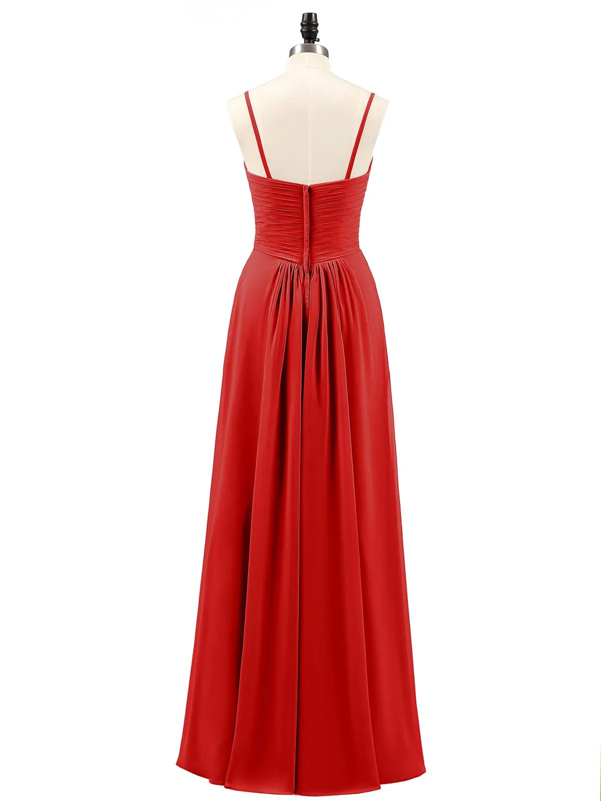 Chiffon Bridesmaid Dresses with Cascade Skirt-Red