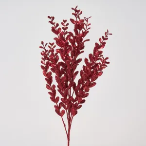 Dark Red Glitter Sequin Faux Boxwood Spray - 22"