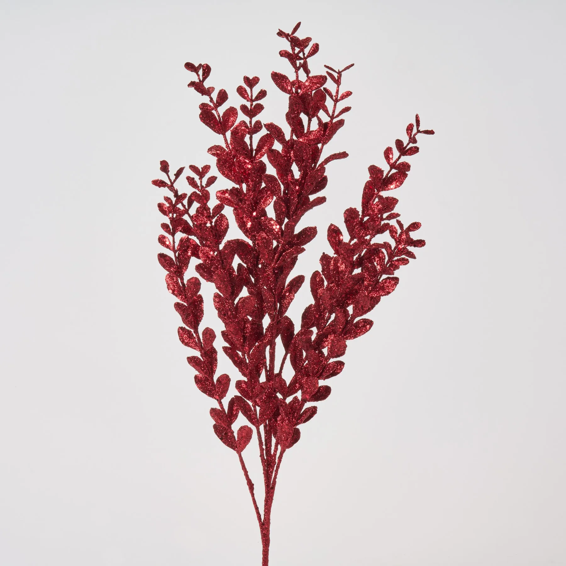 Dark Red Glitter Sequin Faux Boxwood Spray - 22"