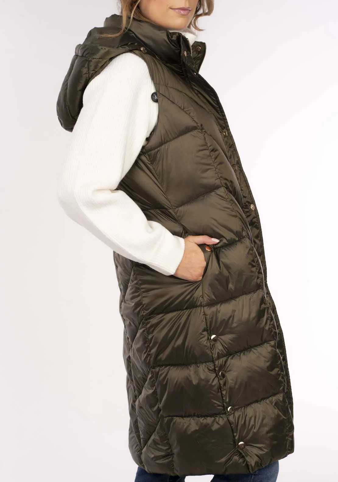 Diamond Quilt Long Gilet - Green
