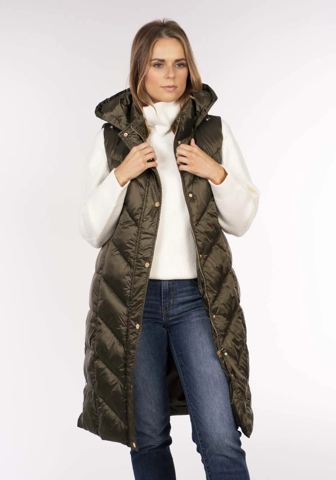 Diamond Quilt Long Gilet - Green