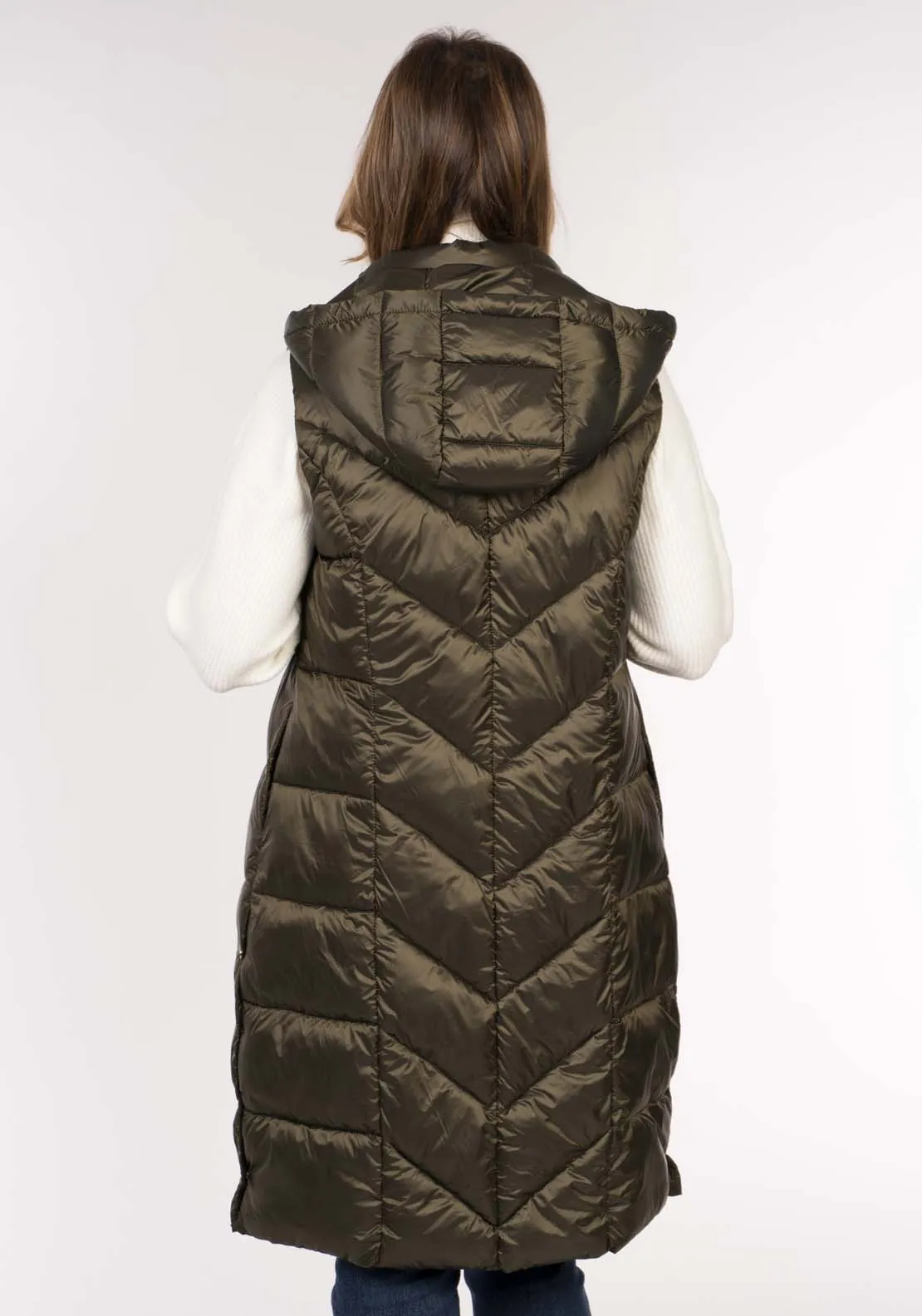Diamond Quilt Long Gilet - Green