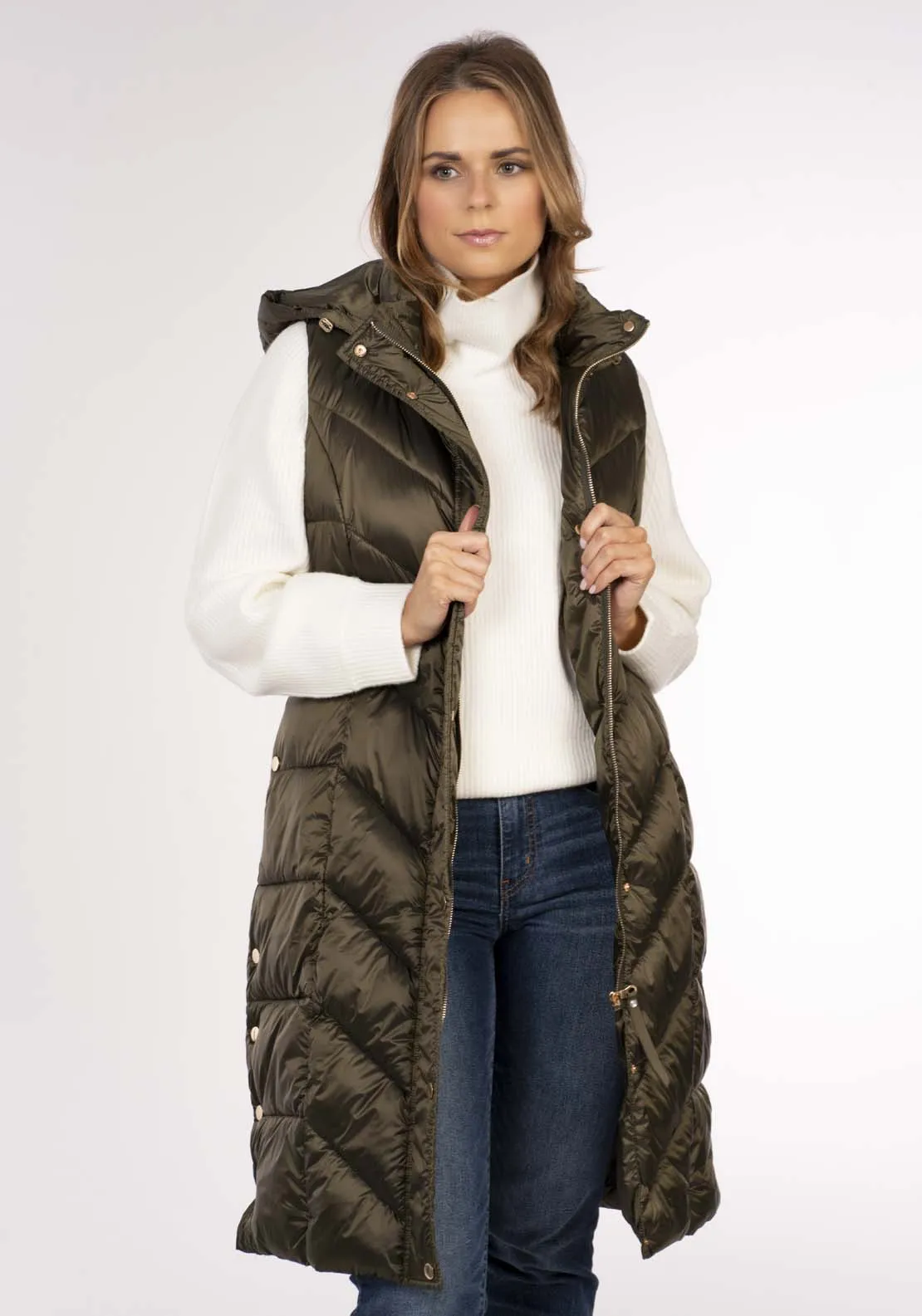 Diamond Quilt Long Gilet - Green