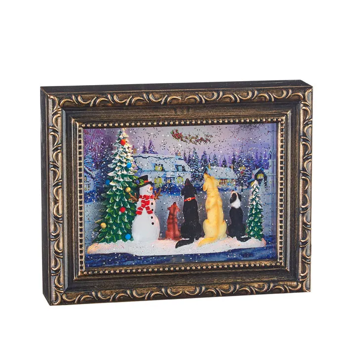 Dogs Watching Santa Lighted Water Frame