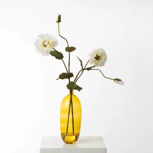 Double Ruffle Wild Poppy Faux Flower Water Illusion Arrangement in Modern Amber Oval Vase