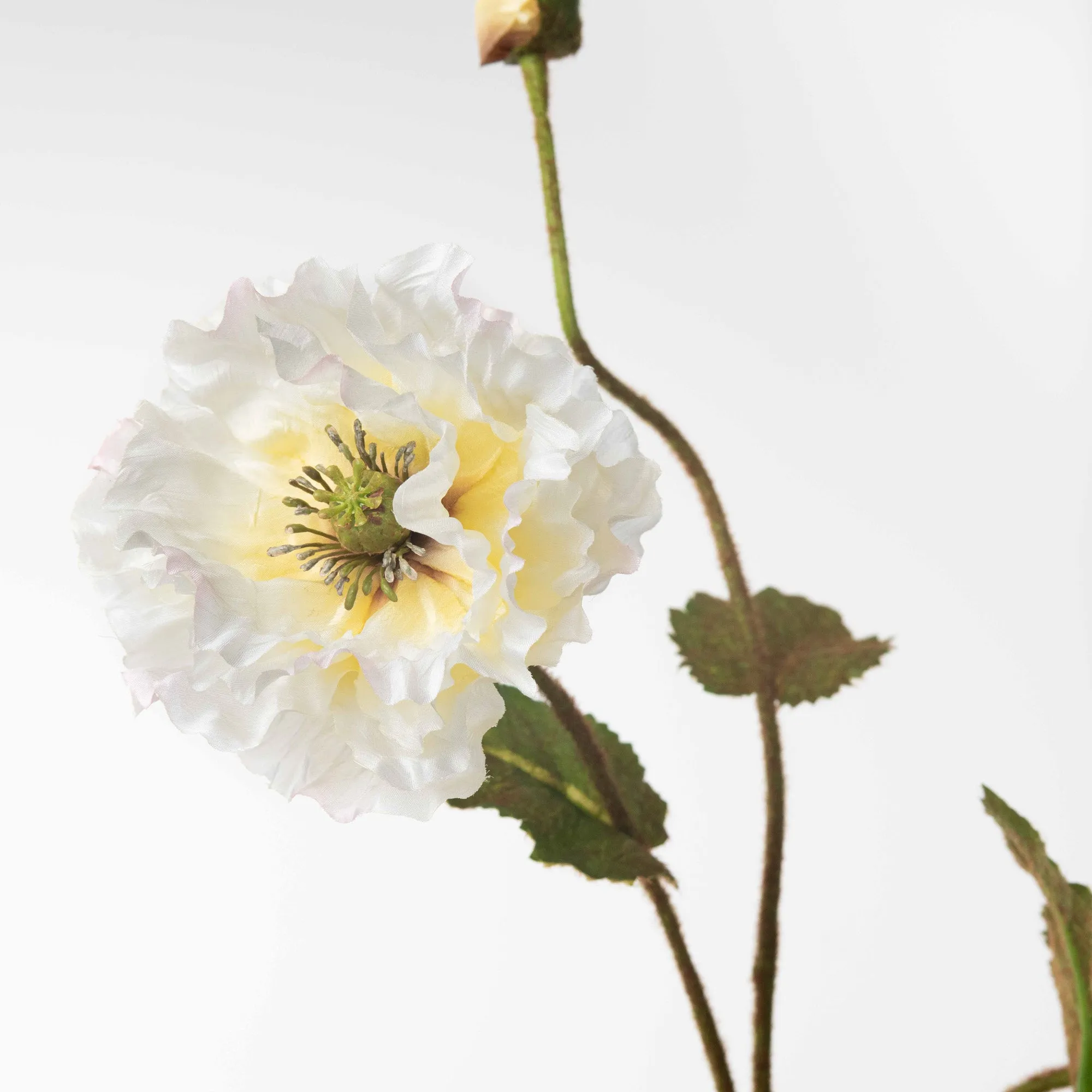 Double Ruffle Wild Poppy Faux Flower Water Illusion Arrangement in Modern Amber Oval Vase