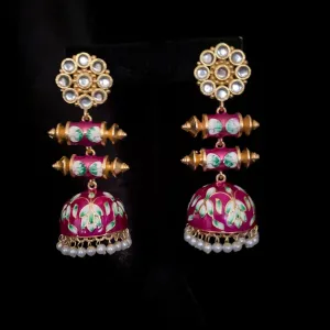 Exquisite Artisan Hand-painted Amrapali Meenakari Jhumka Earring