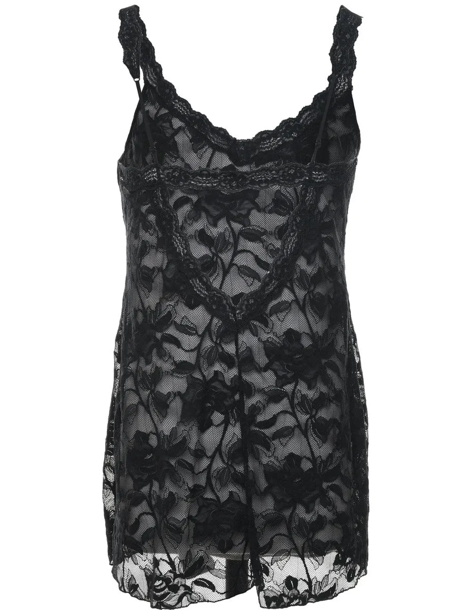 Floral Lace Sheer Slip Dress - L