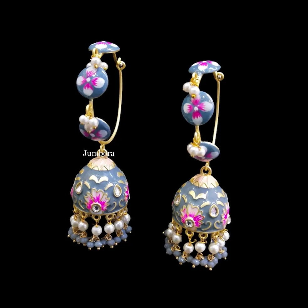 Hand-painted Meenakari Hoop Jhumka Earring